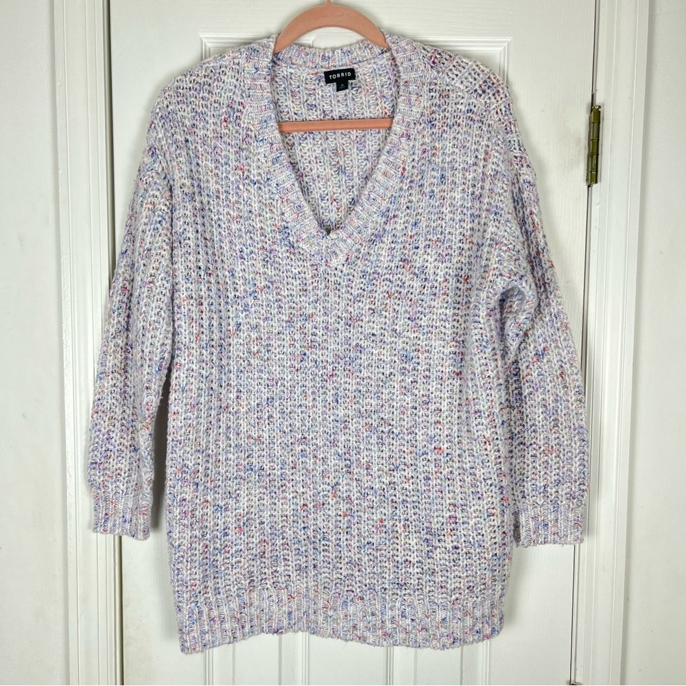Torrid Multicolor Confetti V-Neck Pullover Sweater Sz 0 Ultra Soft Chunky Knit - Picture 3 of 10